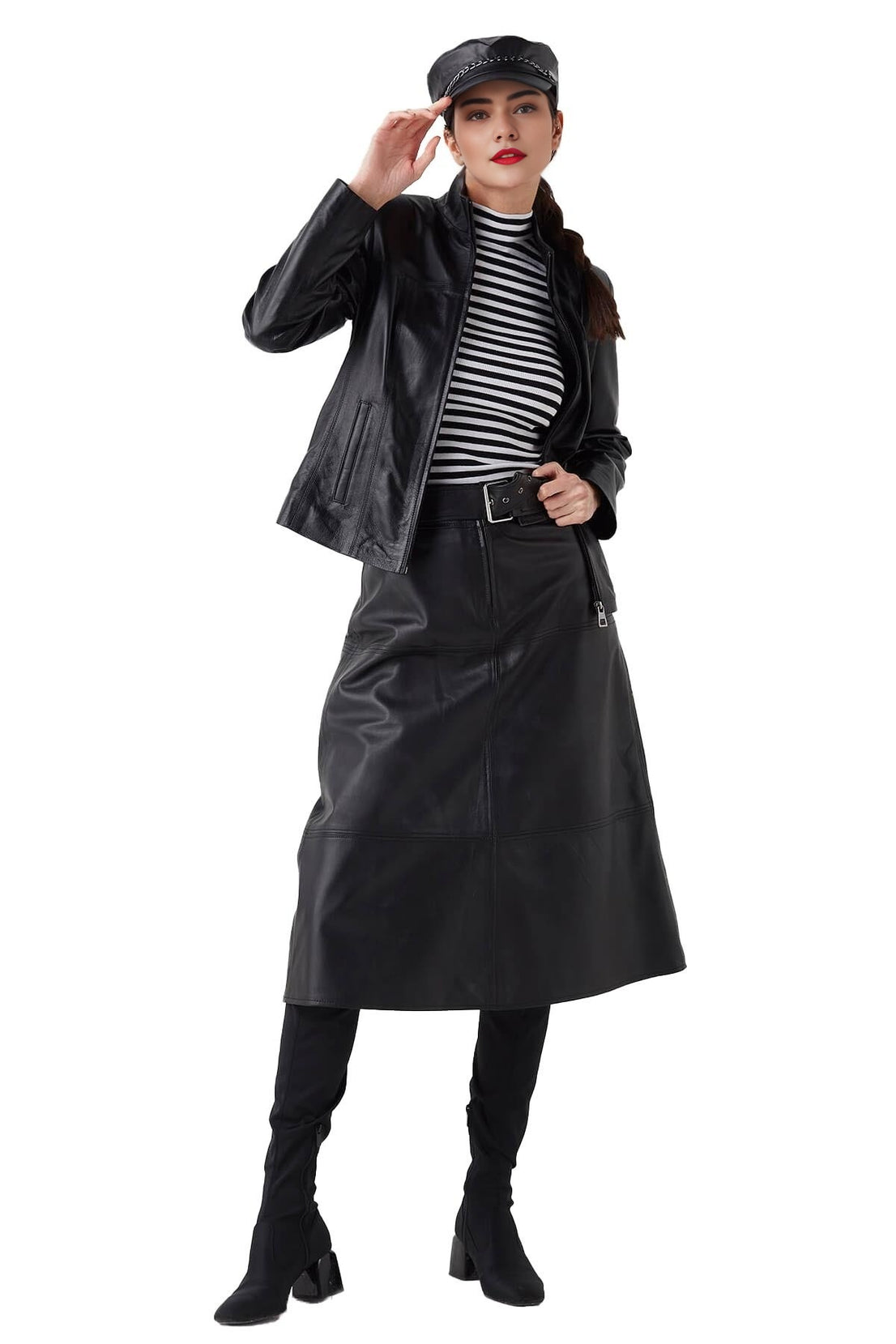 Kinsley Black Cafe Racer Leather Jacket For Women