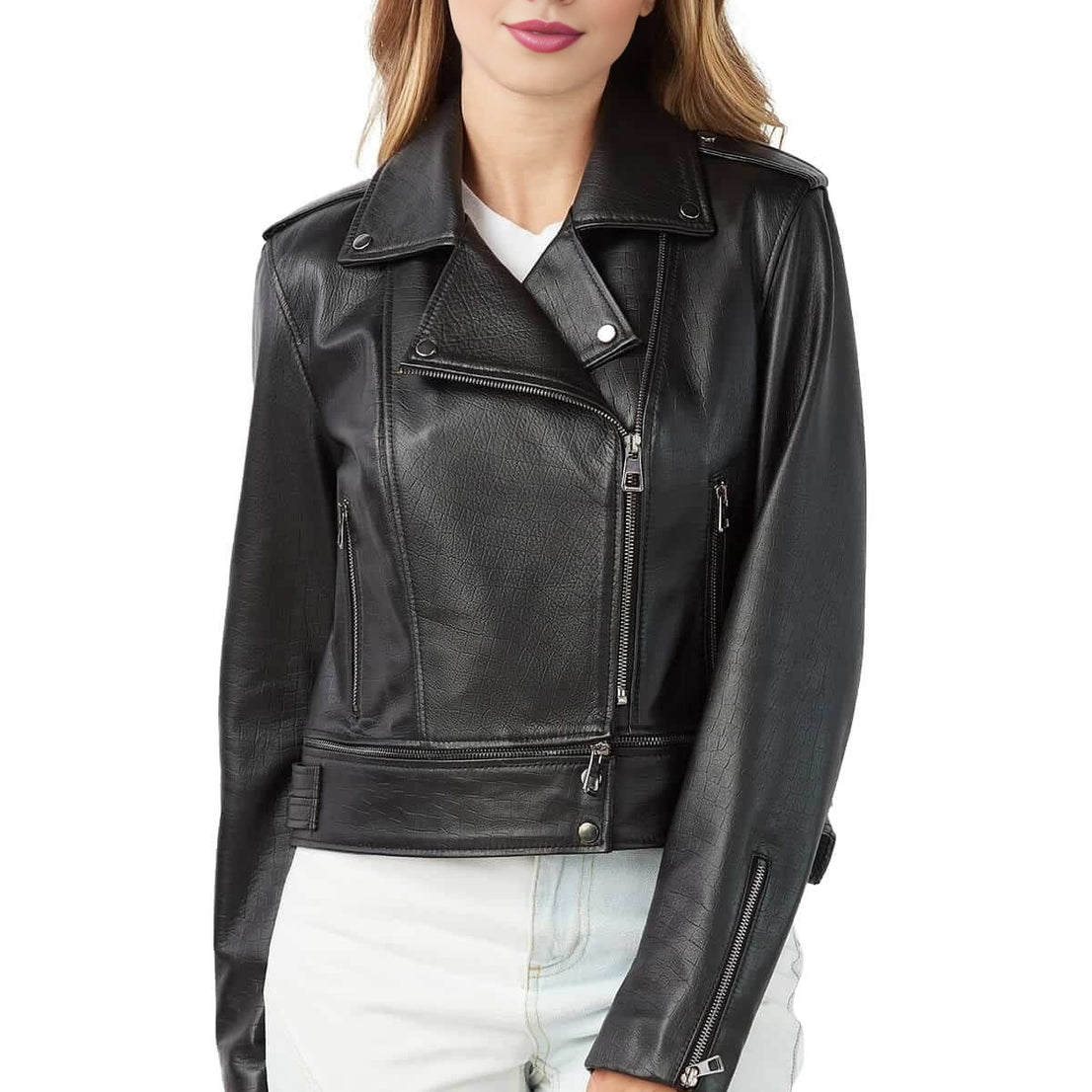 Jenice Black Short Leathre Jacket For Women