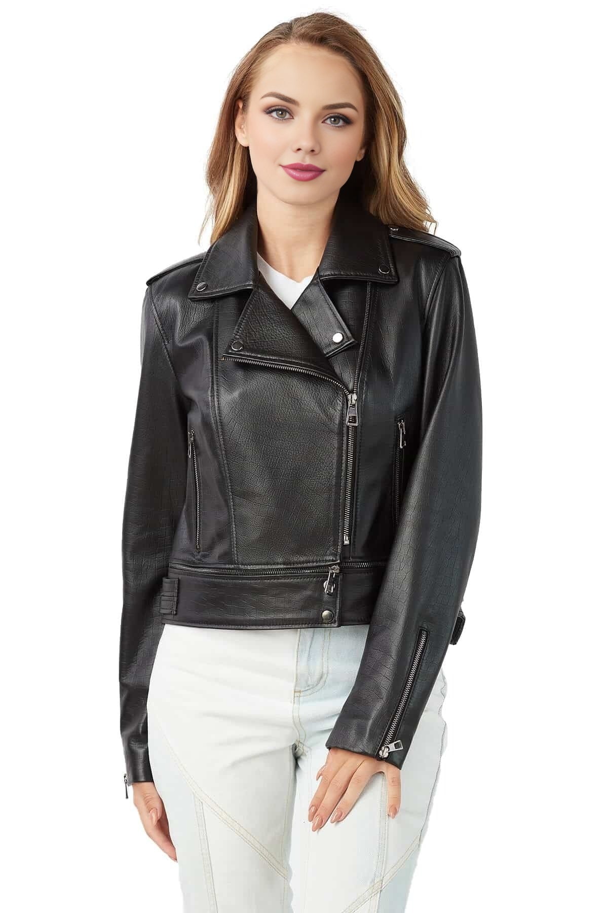 Jenice Black Short Leathre Jacket For Women