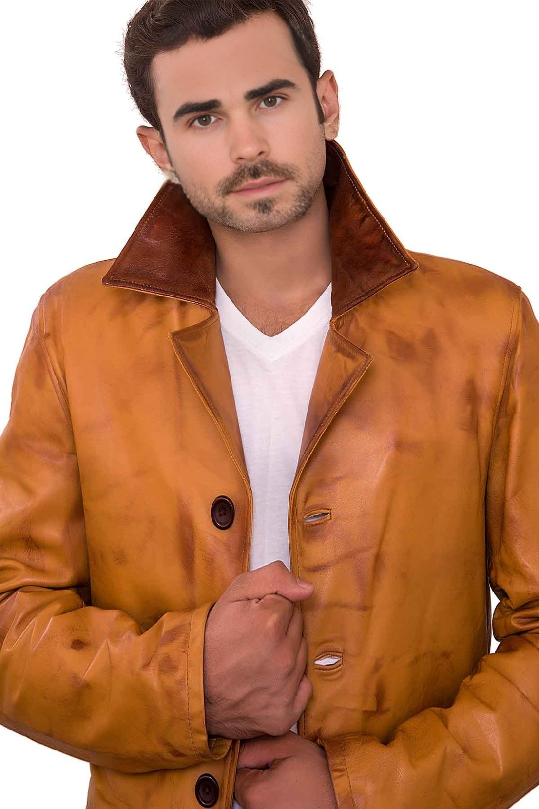 Thomas Tan Brown Leather Jacket For Men