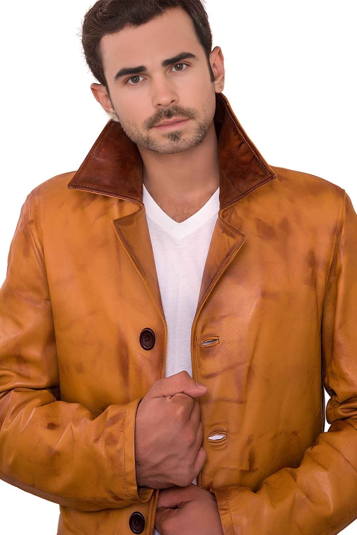Thomas Tan Brown Leather Jacket For Men