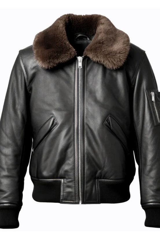 Nicholas	Black Bomber Slim Fit Leather Jacket For Men