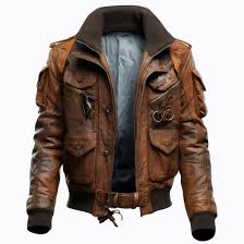 Lincoln Brown Bomber Leather Jacket Flight Coat Multi Pockets Stand Collar Genuine Leather Jacket For Men