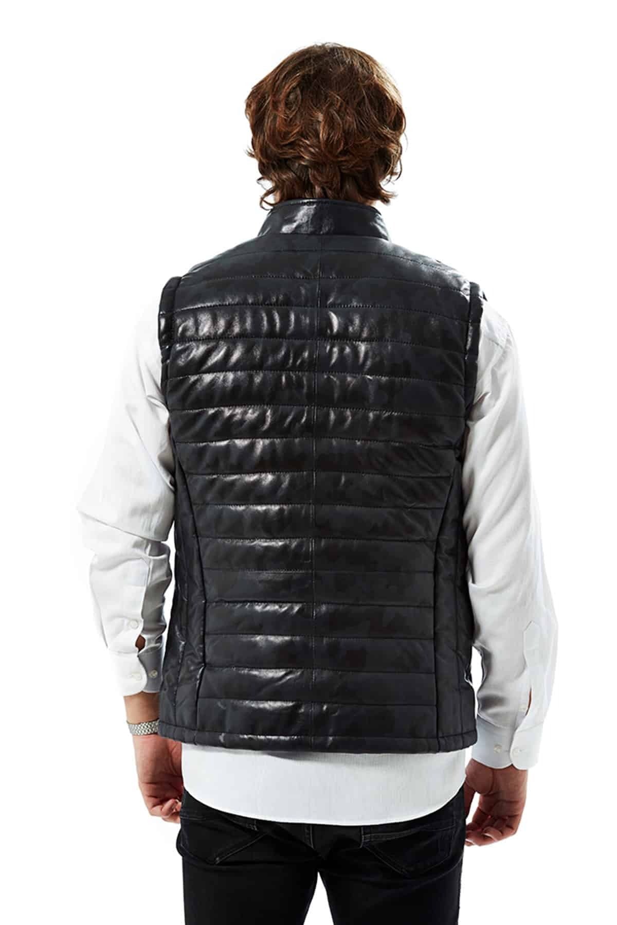 William Black Leather Vest For Men