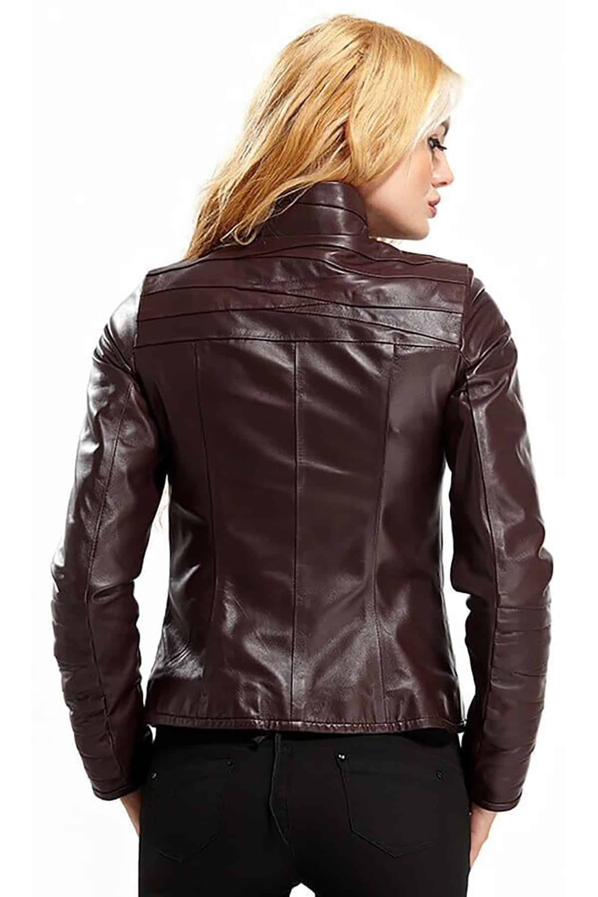 Khloe Dark Brown Leather Jacket For Women