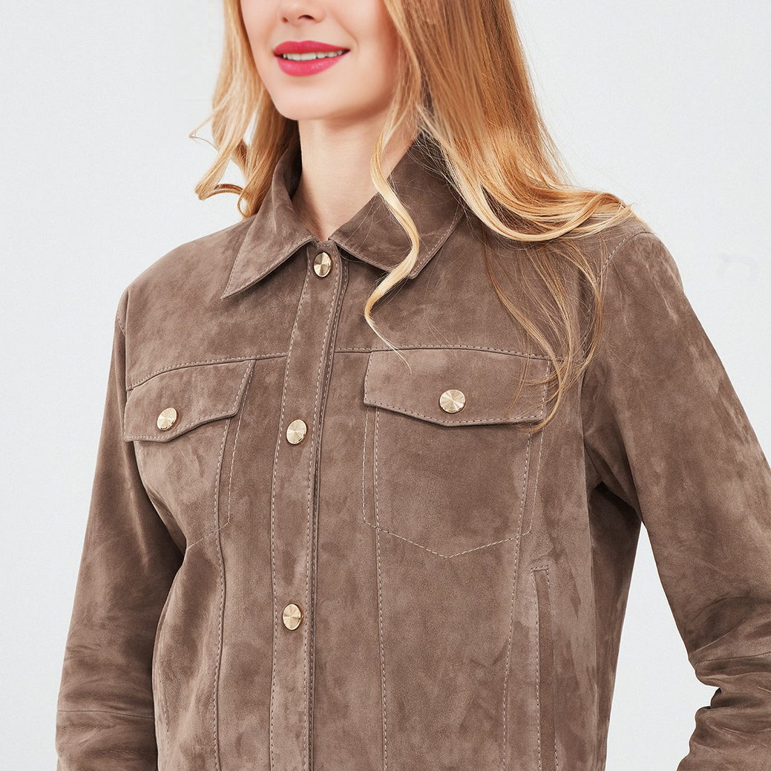 Mink Shirt Collar Short Suede Leather Jacket For Women