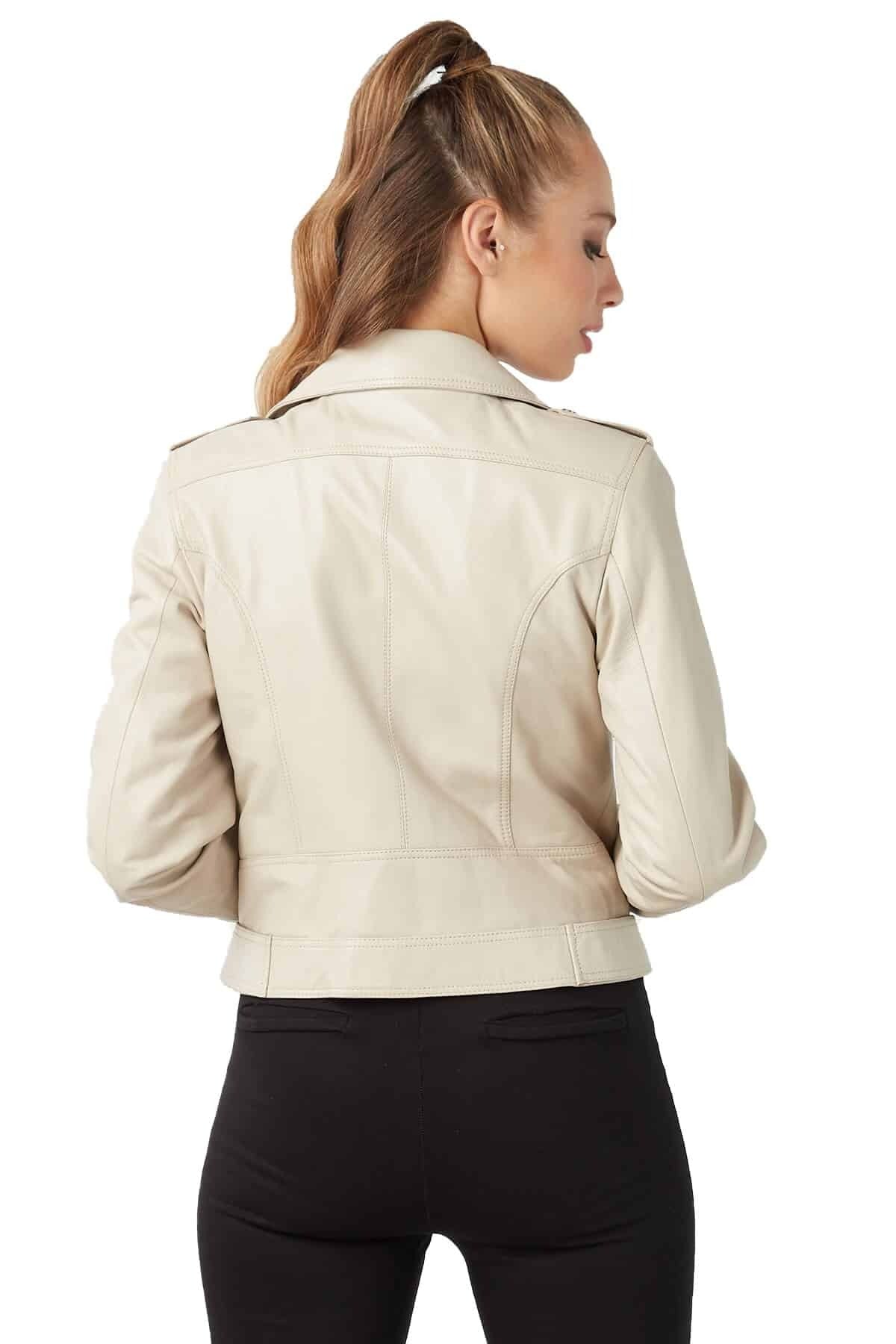 Journi Beige Leather Jacket For Women