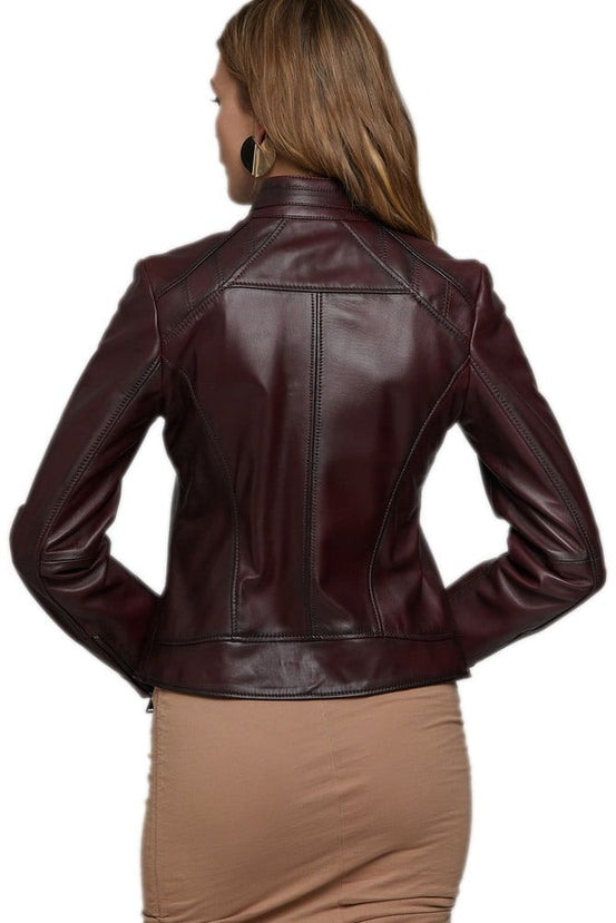 Claudie Real Dark Brown Leather Jacket For Women