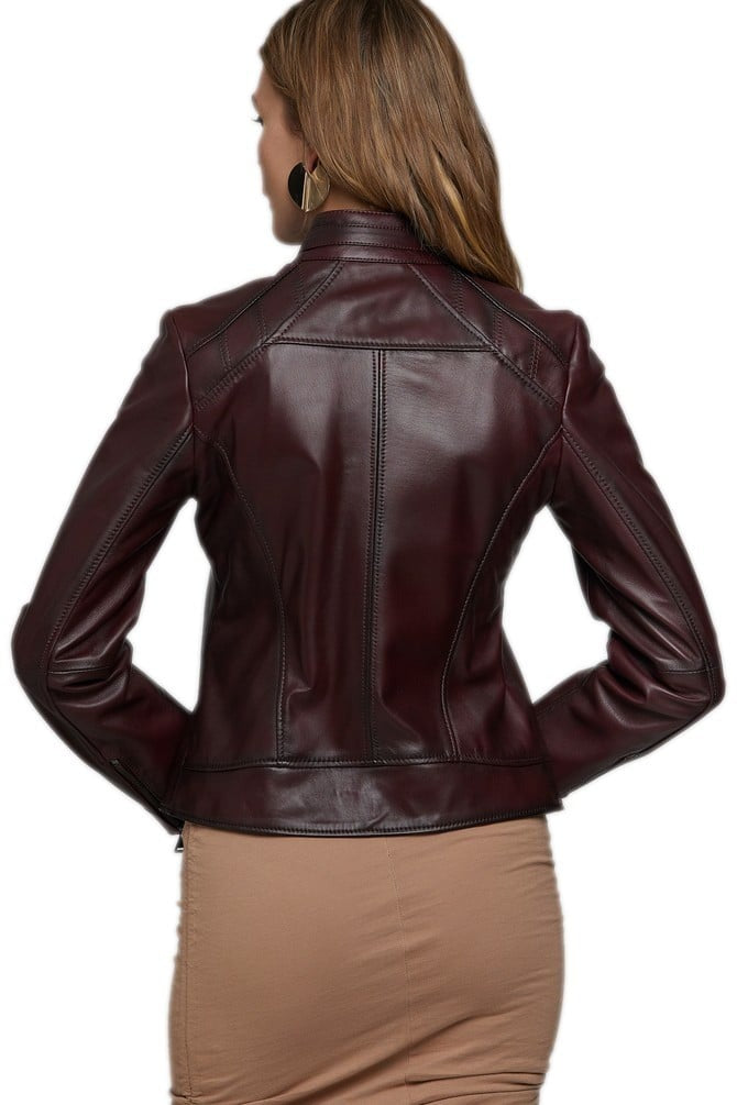 Claudie Real Dark Brown Leather Jacket For Women