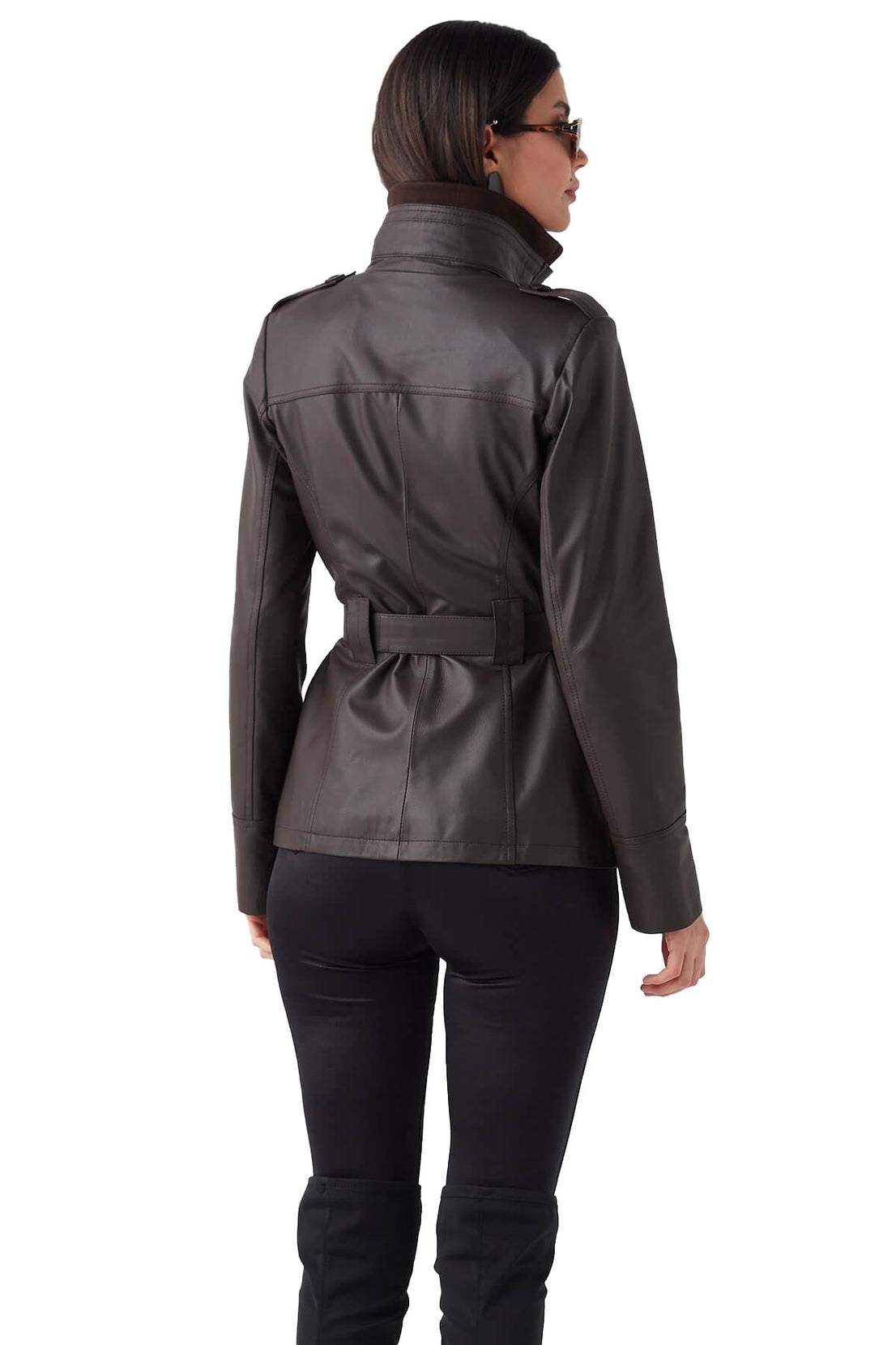 Lisa Anne Dark Brown cafe Racer Leather Jacket For Women