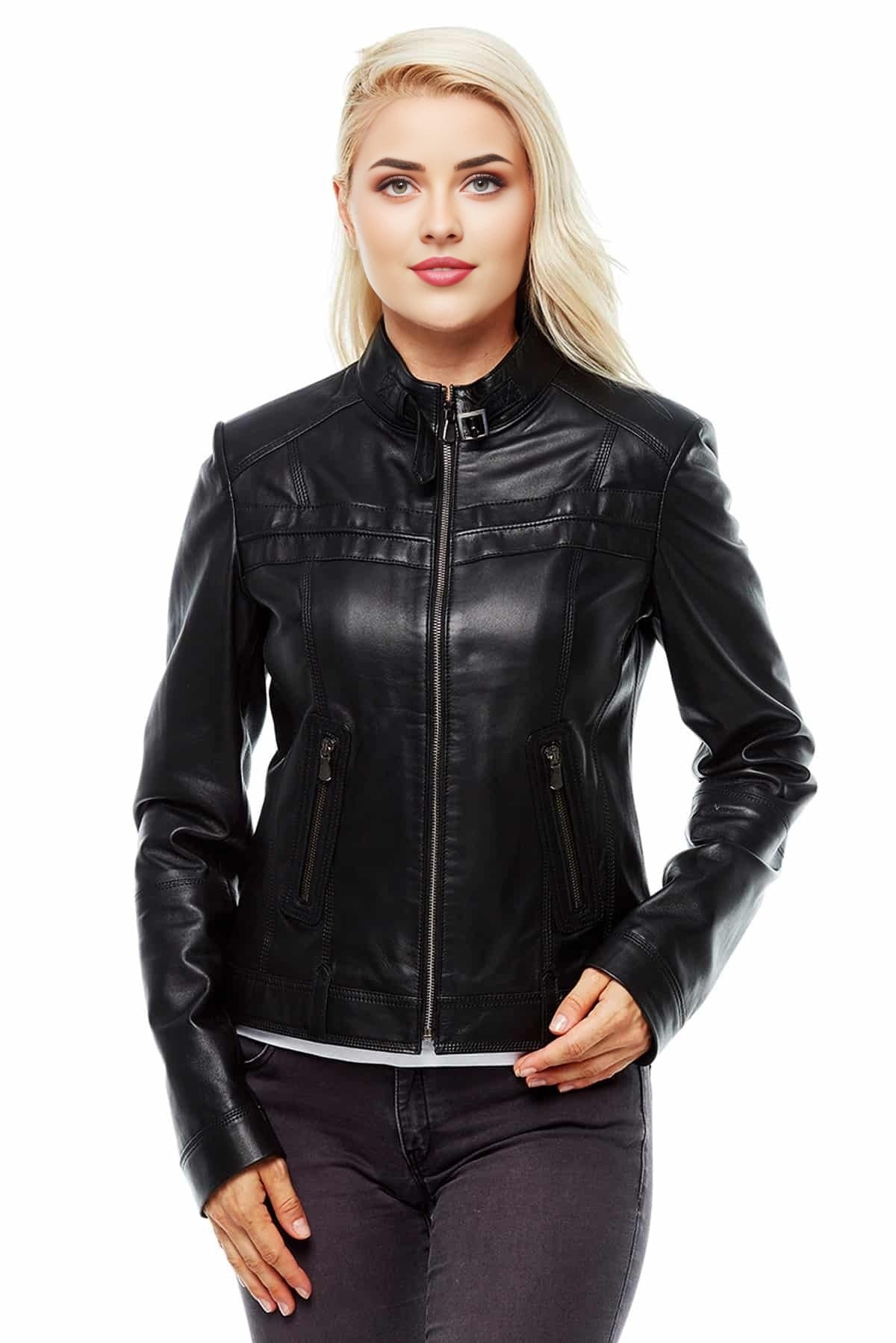 Sara Black Biker Rider Leather For Women