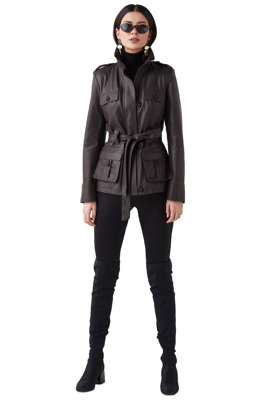 Lisa Anne Dark Brown cafe Racer Leather Jacket For Women
