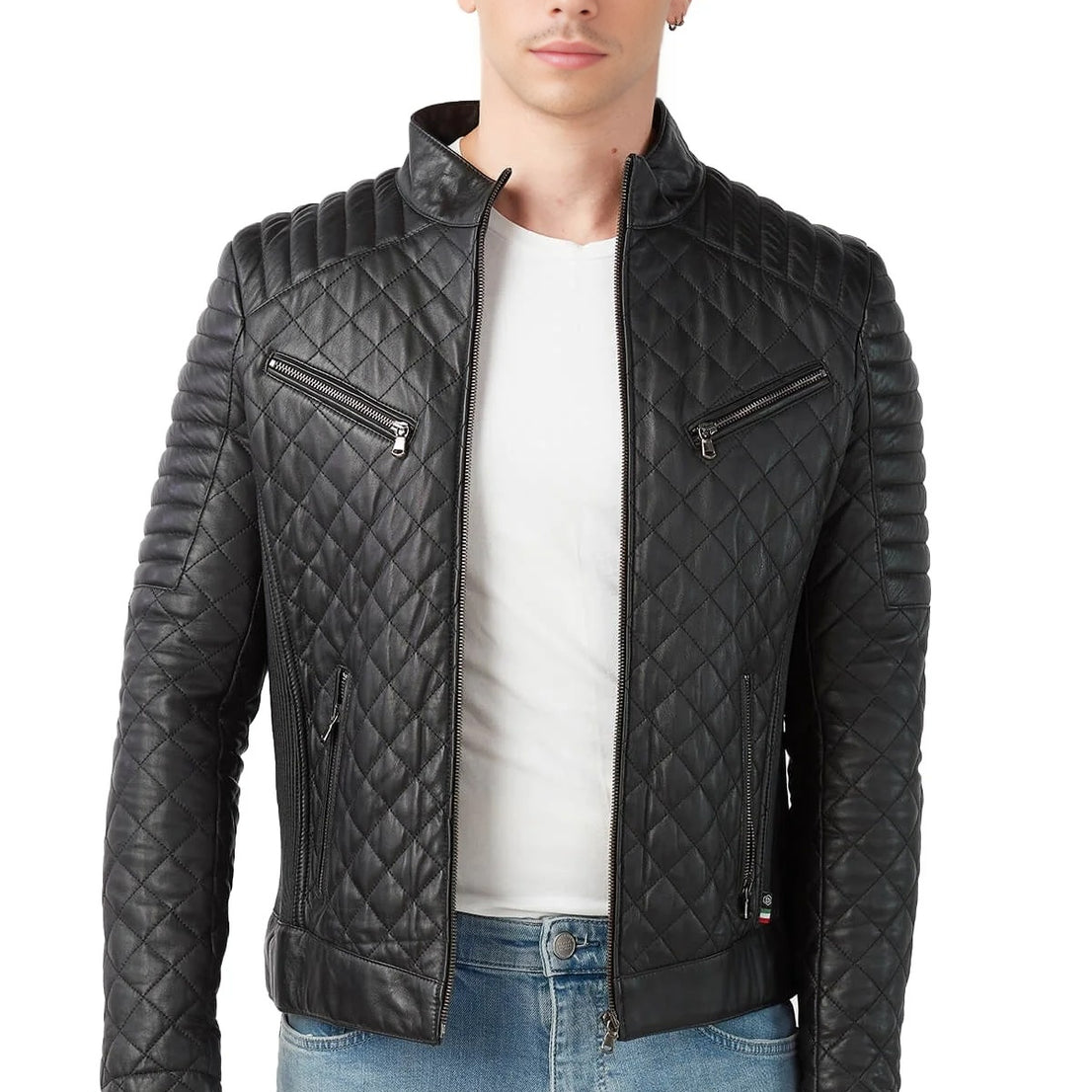 Ronnie Black Quilted Leather Jacket For Men