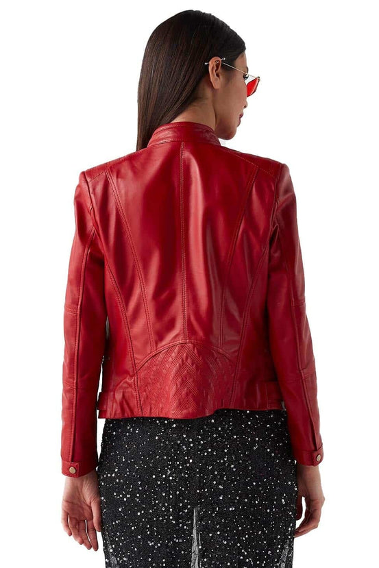 Rabecca Red Motorcycle Leather Jacket For Women