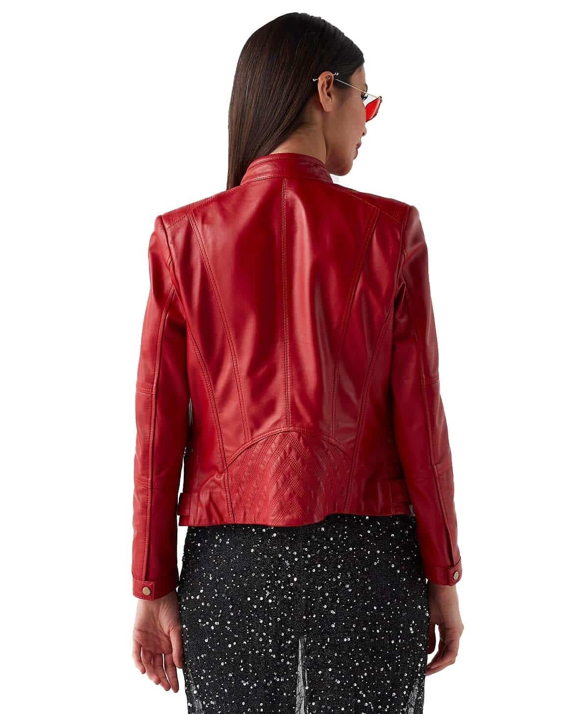 Rabecca Red Motorcycle Leather Jacket For Women