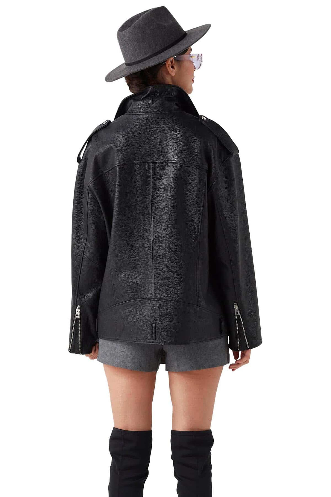 Black Stylish Shining Leather Jacket For Women