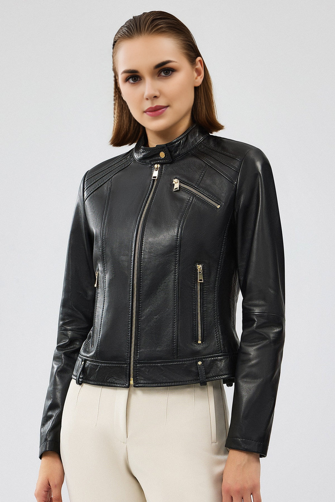 Heidi Short Leather Black Jacket For Women