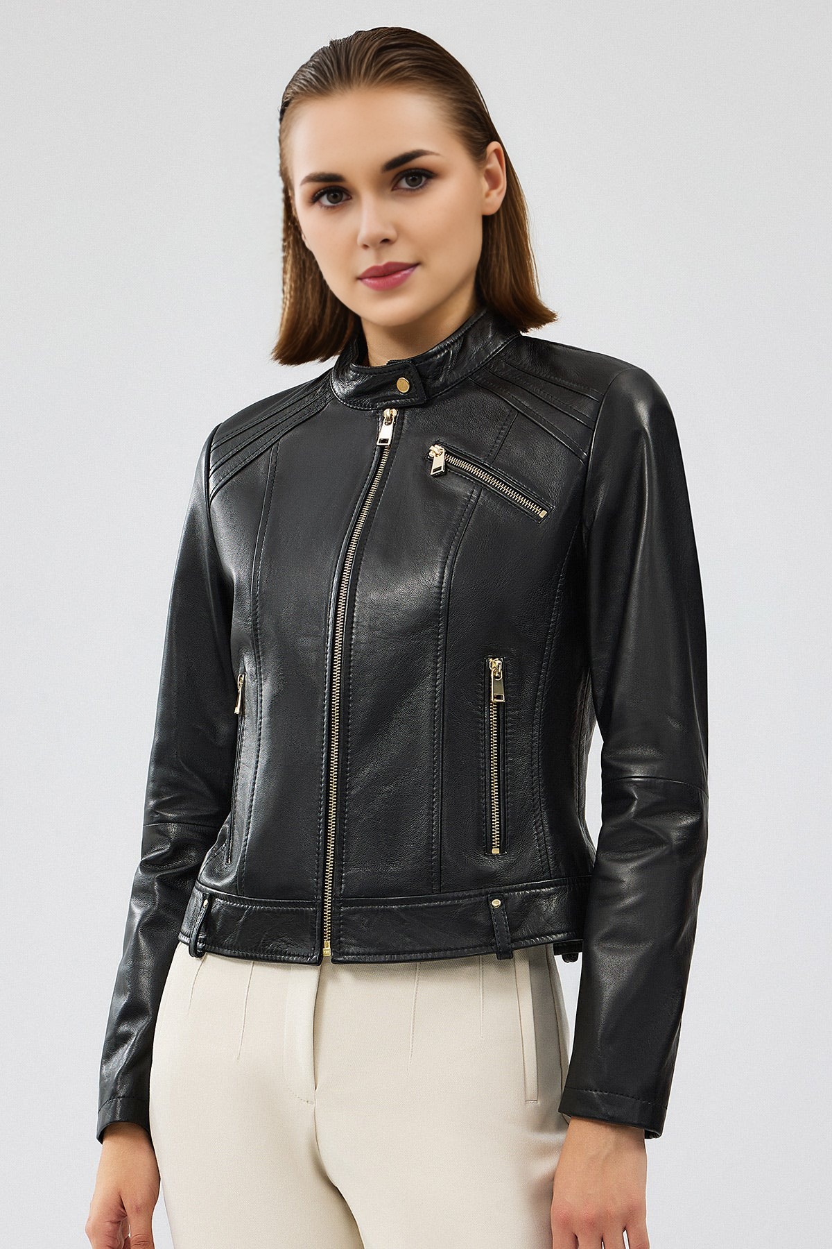 Heidi Short Leather Black Jacket For Women