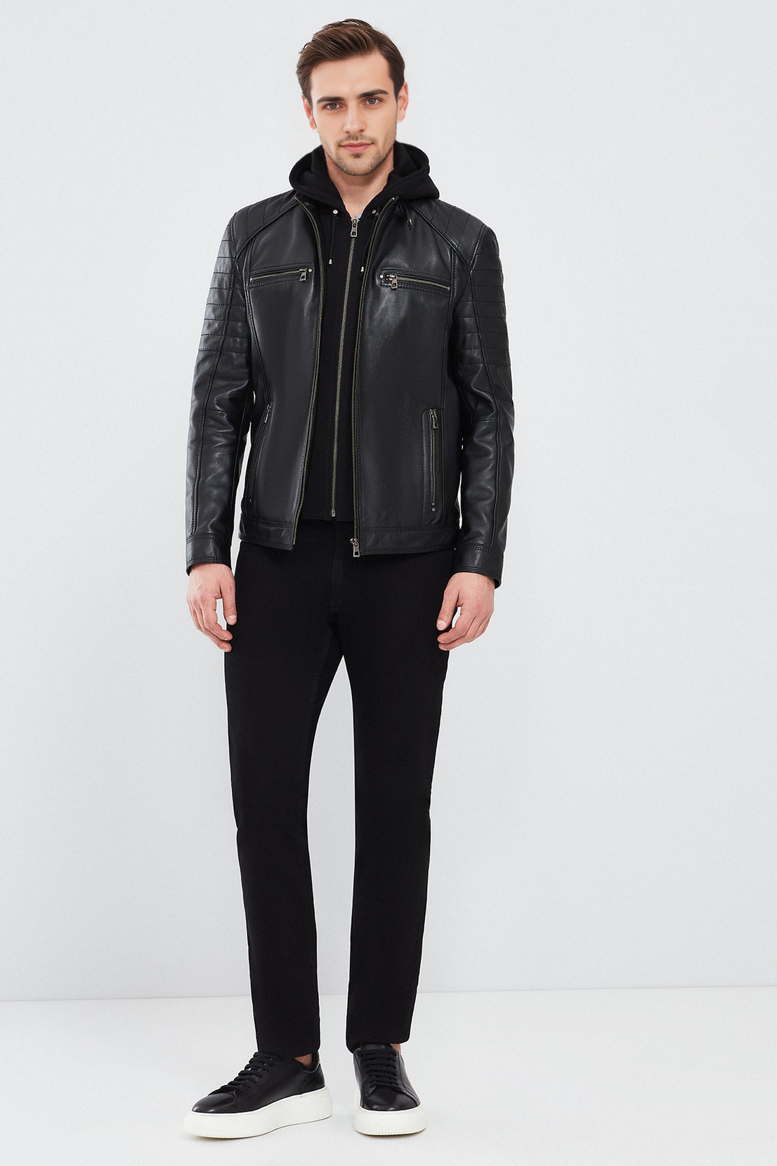 Sergio Black Hooded Sports Leather Jacket For Men