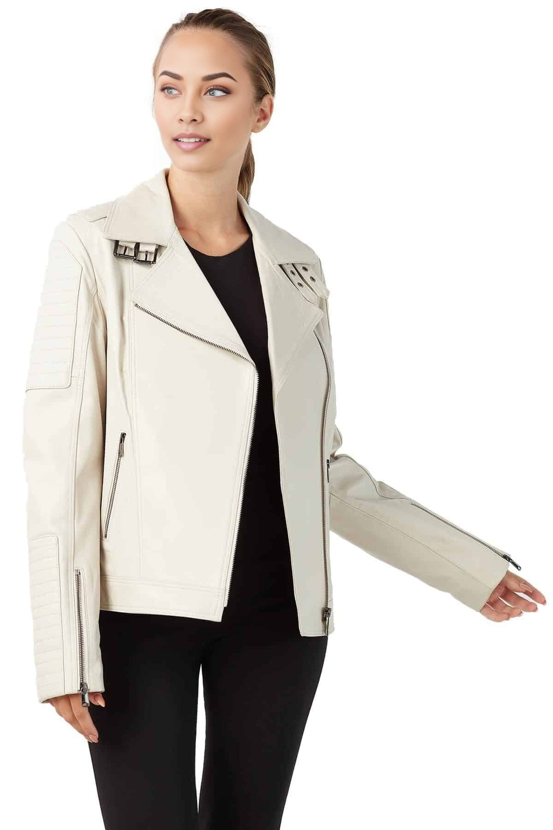 Alaina Beige Blazer Leather Jacket For Women