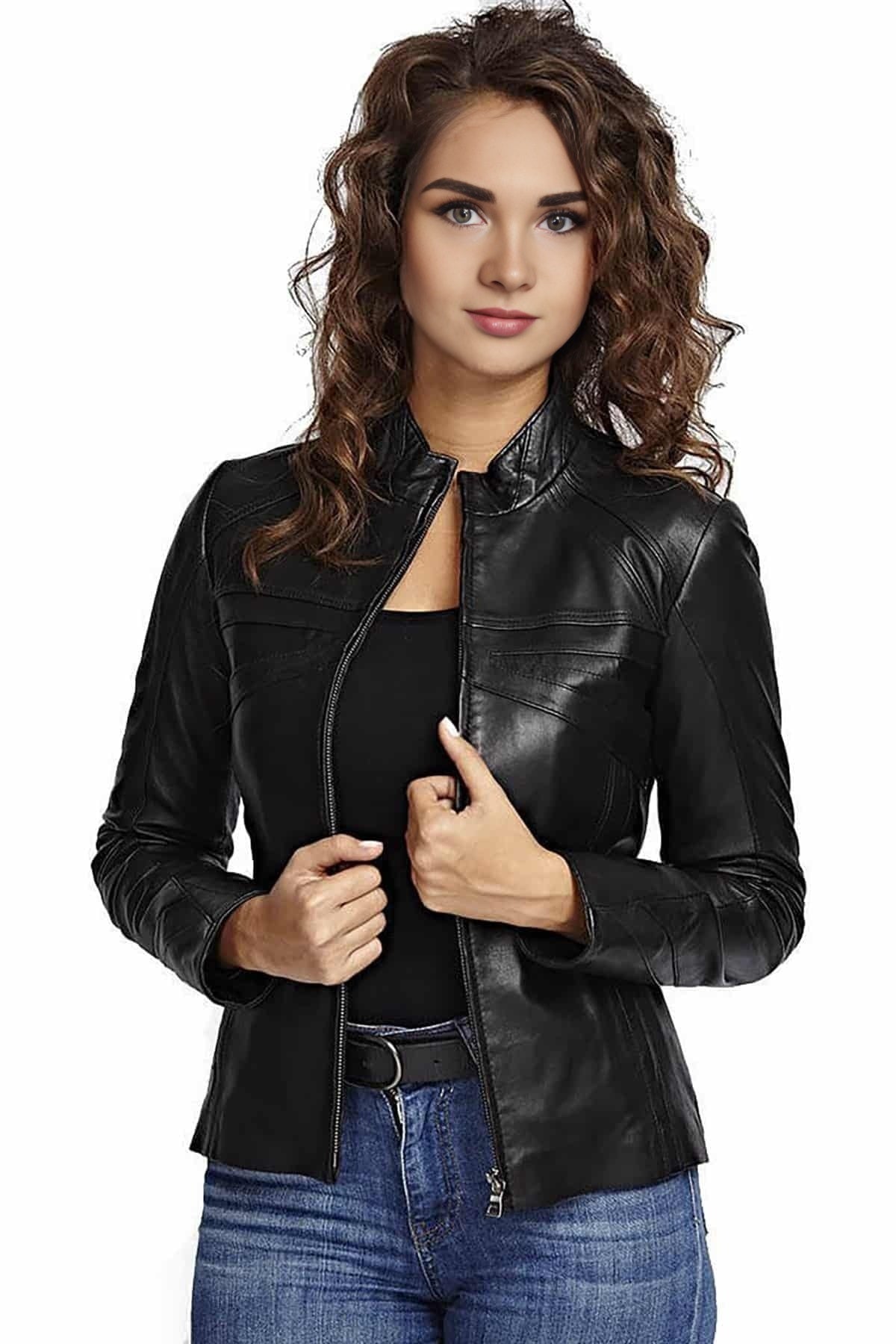 Lisa Black Leather Jacket For Women