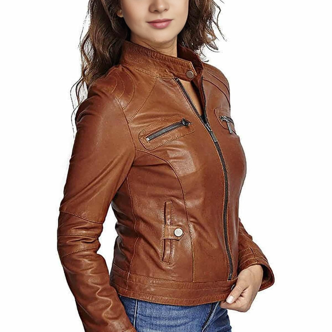 Alice Brown Leather Jacket For Women