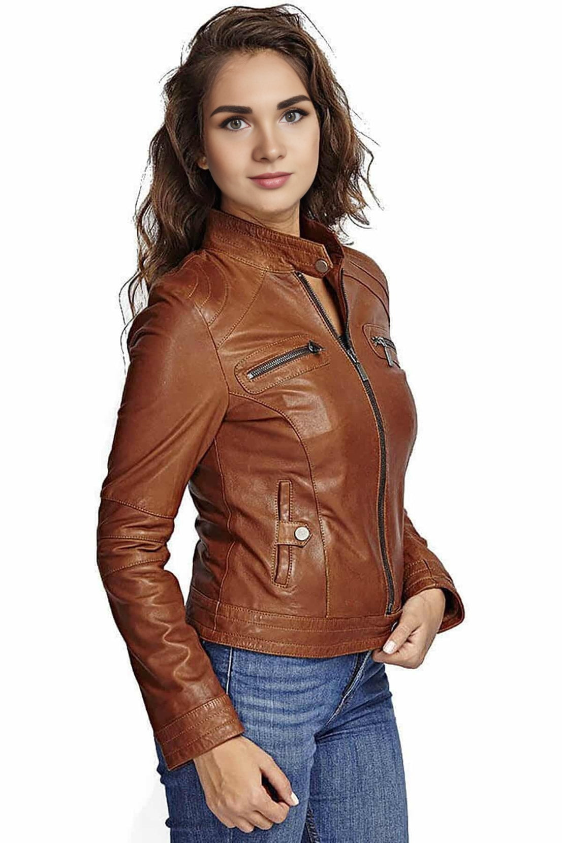 Alice Brown Leather Jacket For Women