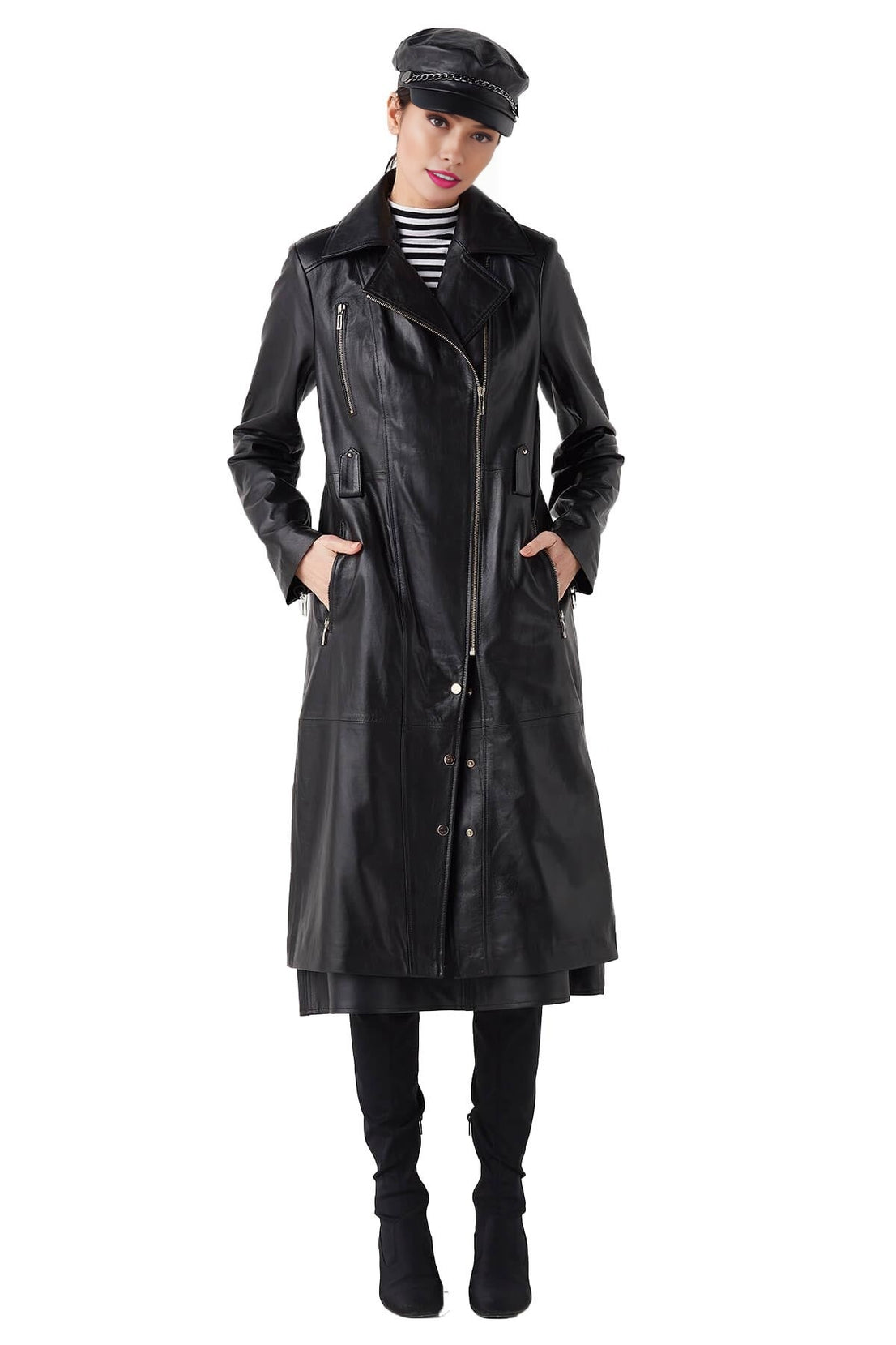 Sophia Black Stylish Leather Coat For Women