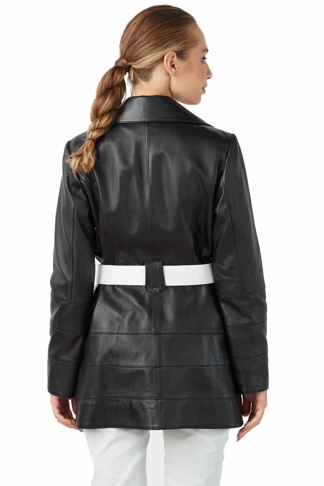Gianna Black Trench Leather Coat For Women