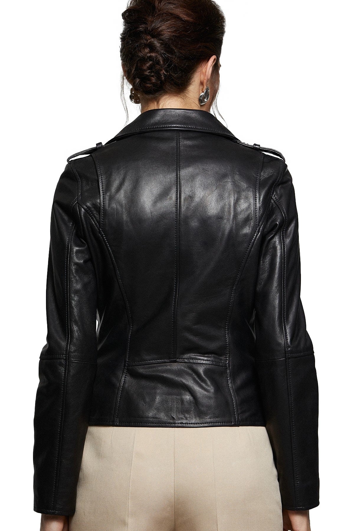 Stella Black Biker Leather Jacket For Women