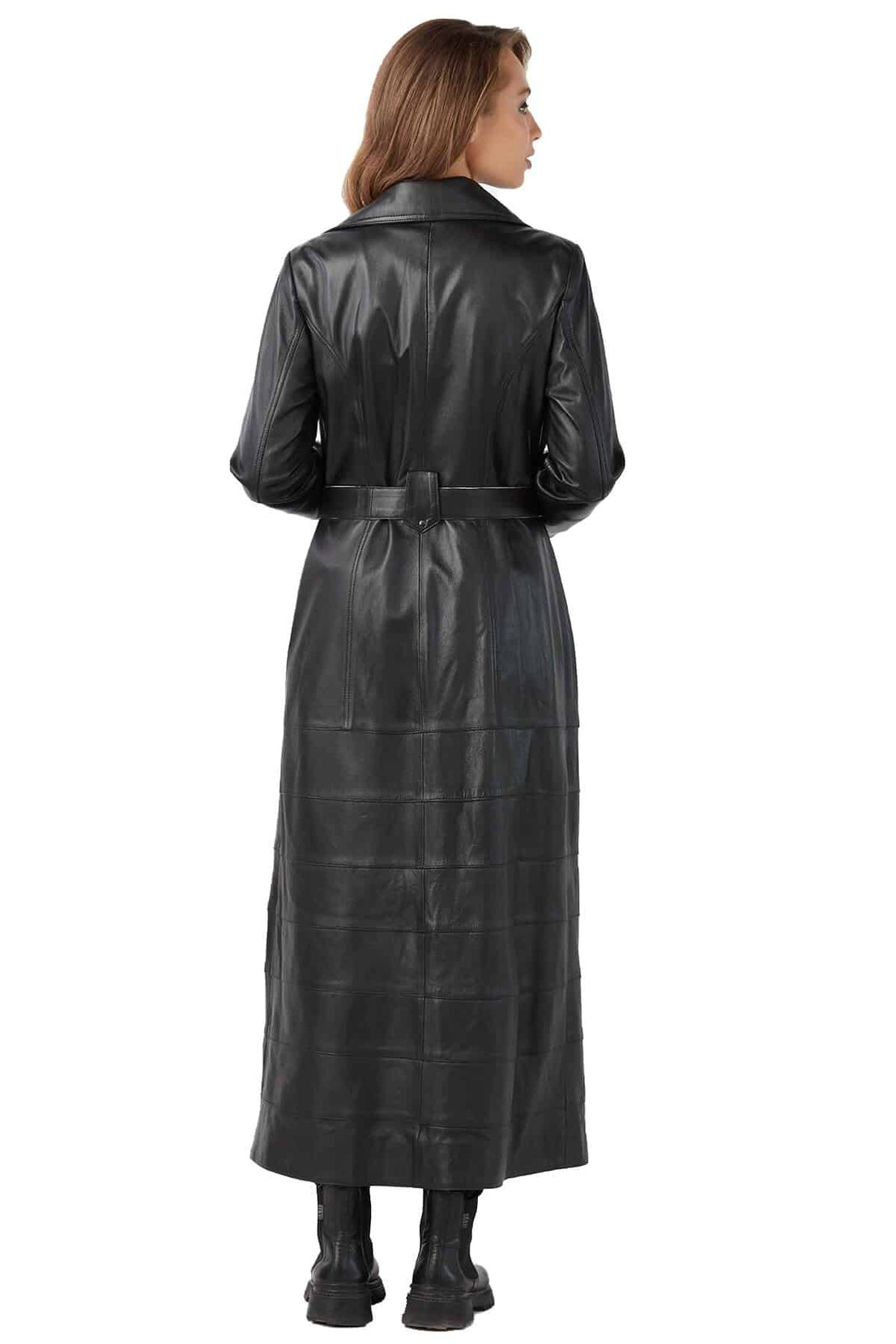 Natalie Long Trench Leather Coat For Women