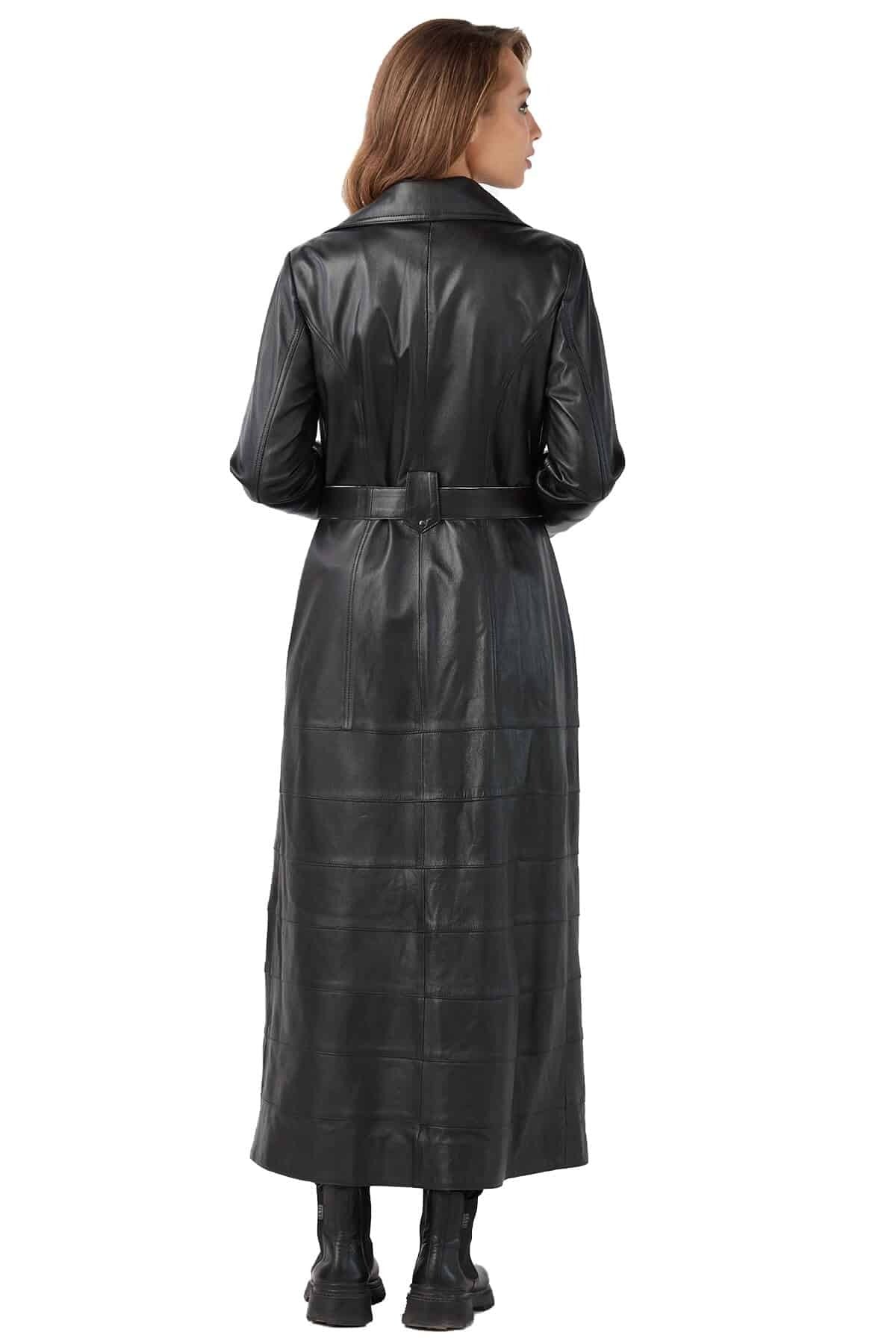 Natalie Long Trench Leather Coat For Women