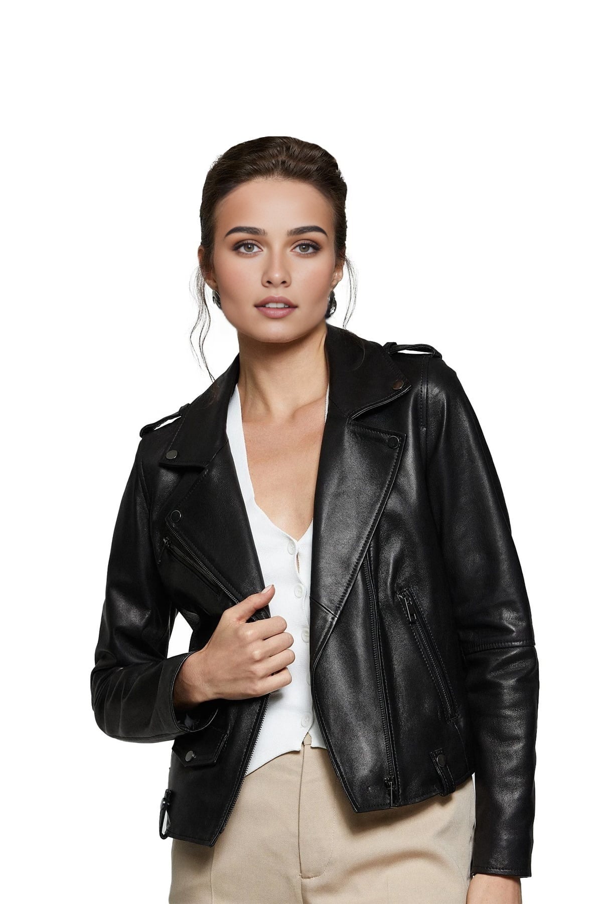 Stella Black Biker Leather Jacket For Women
