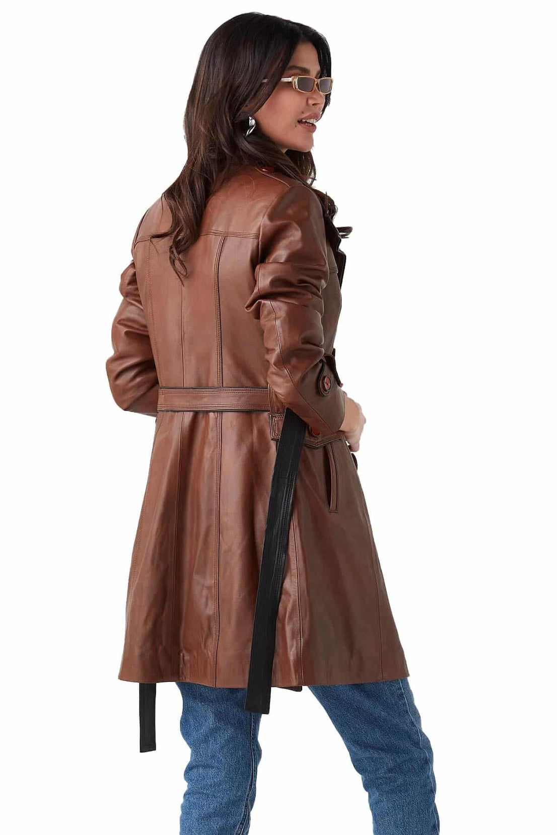 Olivia Brown Leather Coat For Women