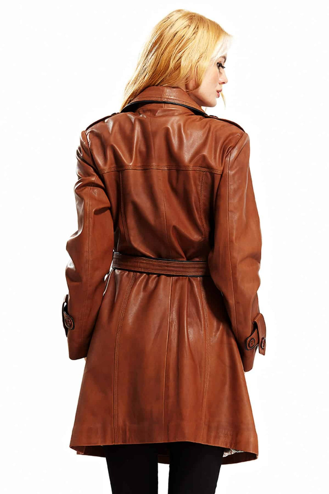 Benjamin Brown Trench Leather Coat For Women