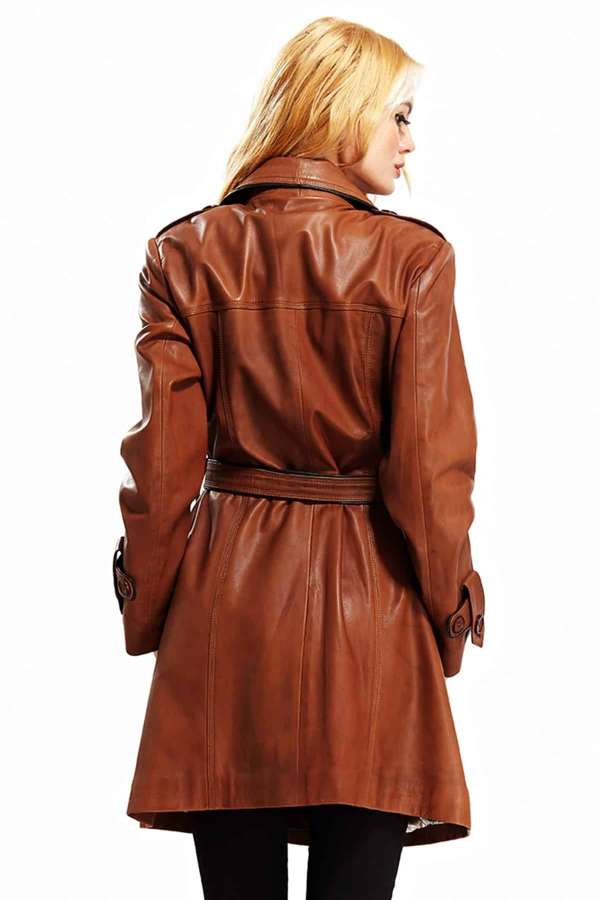 Benjamin Brown Trench Leather Coat For Women