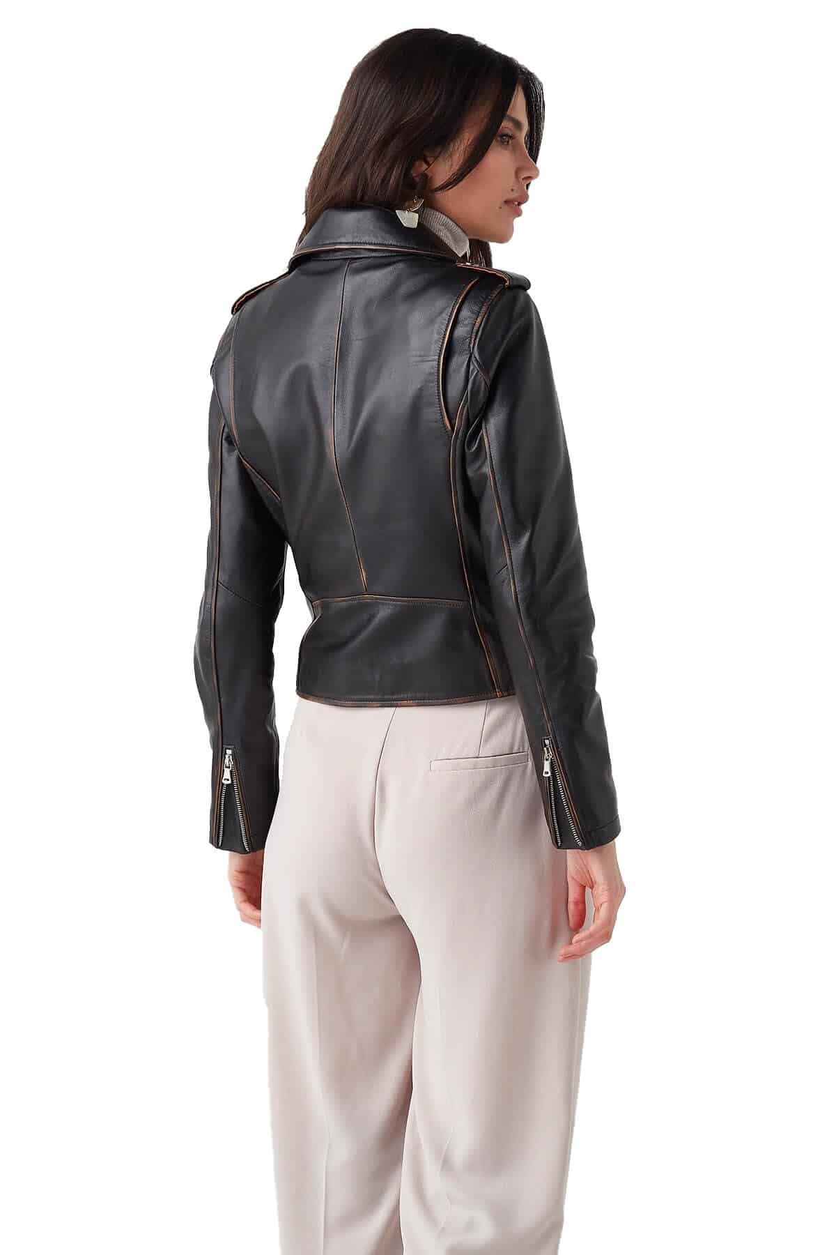 Patricia Black Distressed Leather Jacket For Women