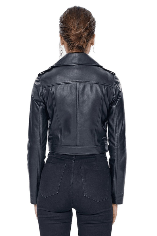 Autumn Black Short Stylish Leather Jacket For Women