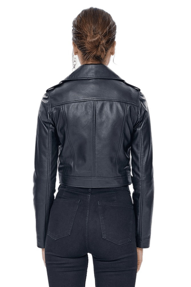 Autumn Black Short Stylish Leather Jacket For Women