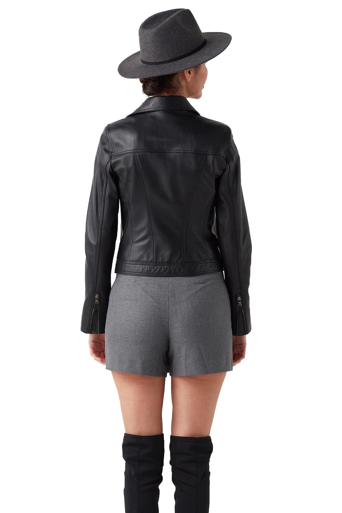 Margaret Black Short Leather Jacket For Women