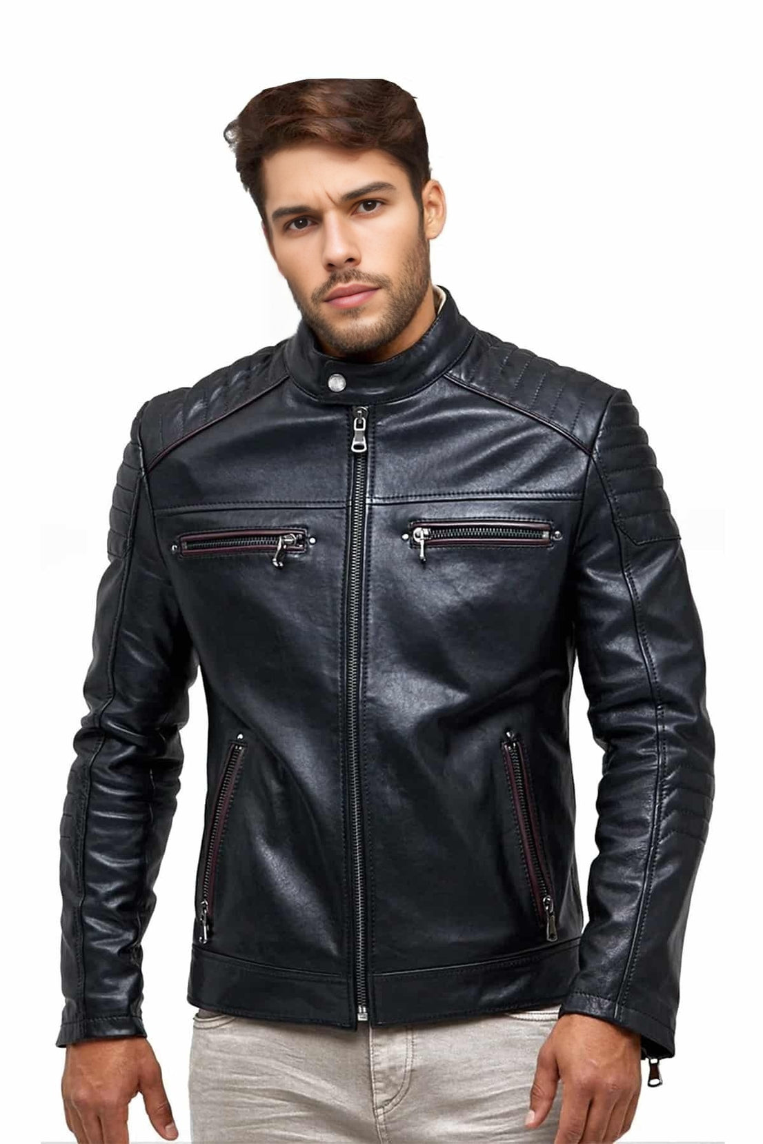 James Black Leather Jacket For Men