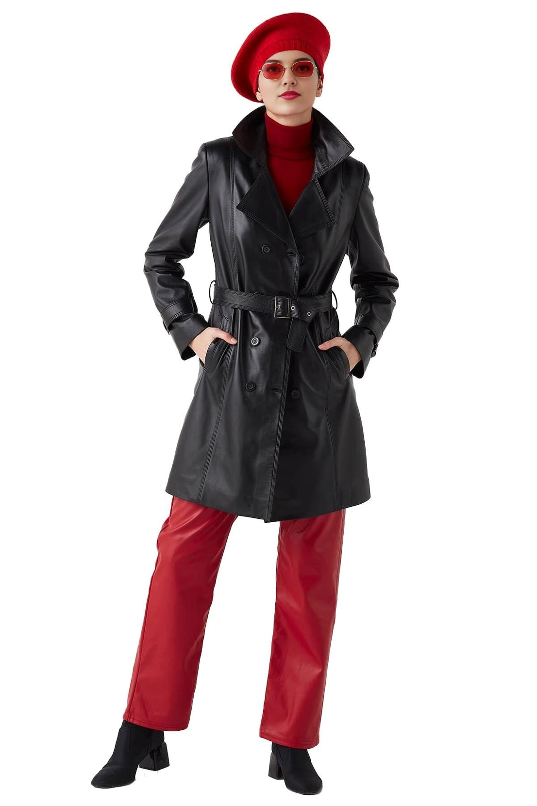 Keighley Black Trench Long Leather Coat For Women