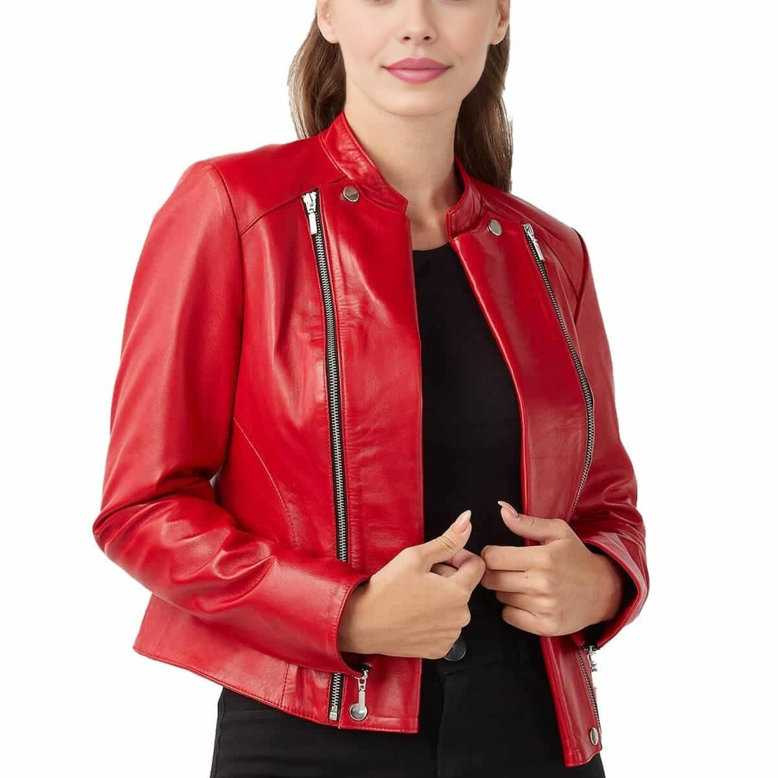 August Red Cafe Racer Leather Jacket For Women