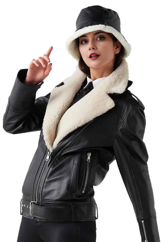 Lauren Fur Black Leather Jacket For Women