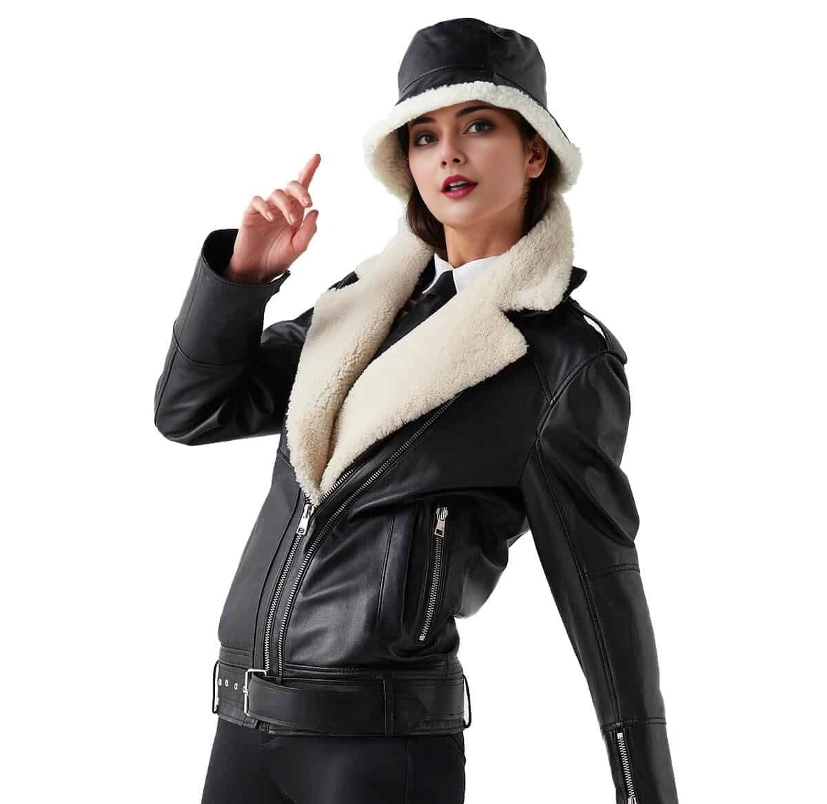 Lauren Fur Black Leather Jacket For Women