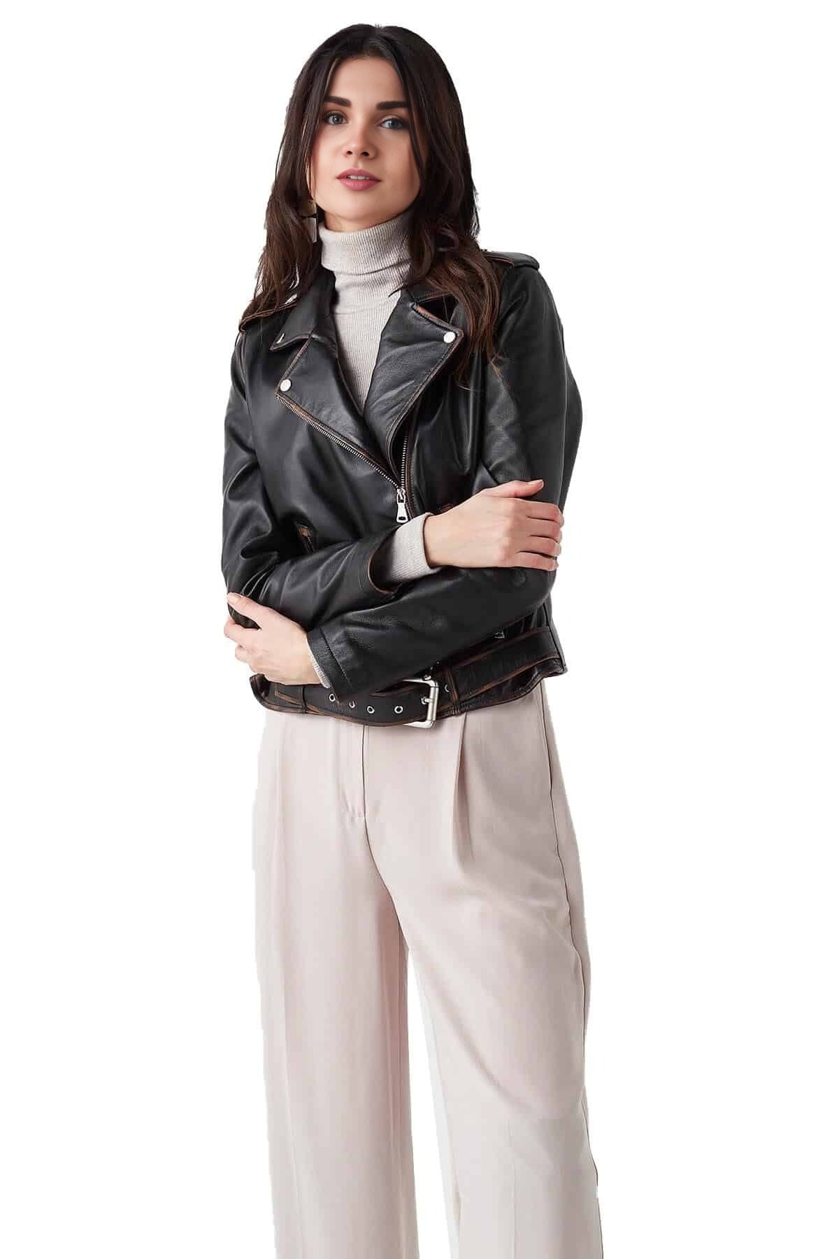 Patricia Black Distressed Leather Jacket For Women