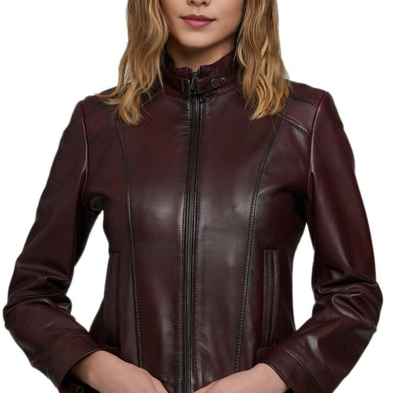 Claudie Real Dark Brown Leather Jacket For Women