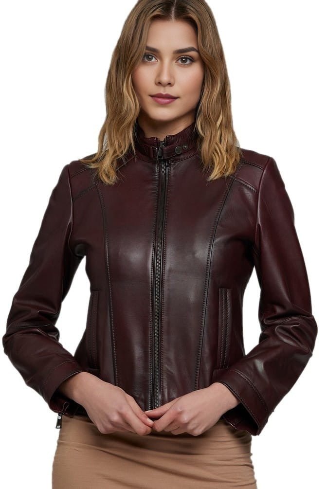 Claudie Real Dark Brown Leather Jacket For Women