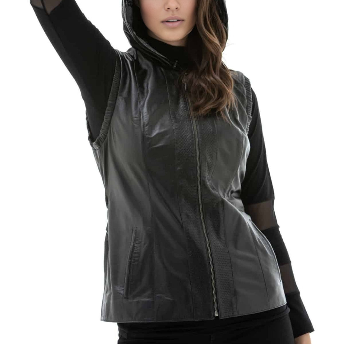 Mackenzie Black Leather Vest For Women