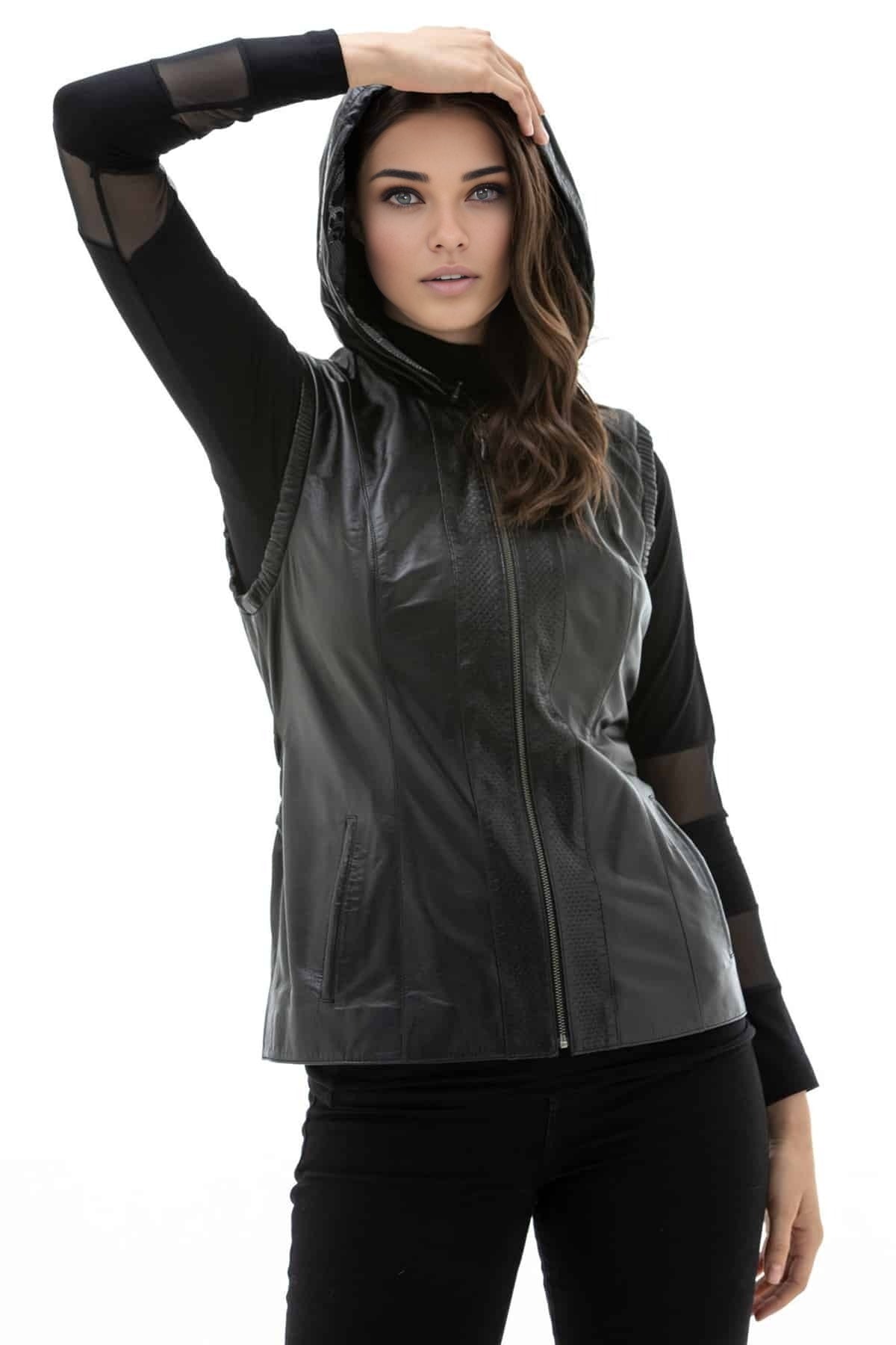 Mackenzie Black Leather Vest For Women